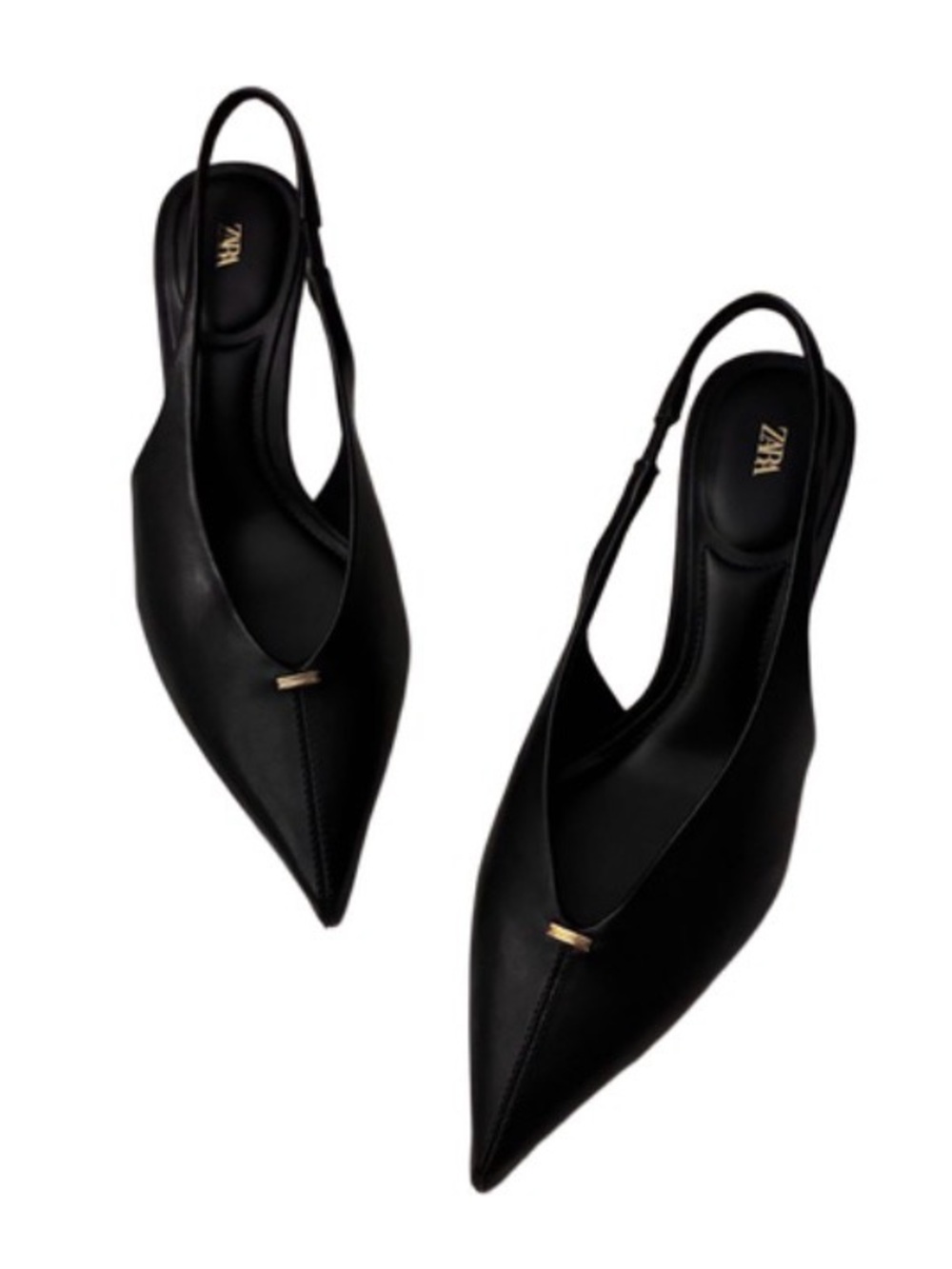 Zara Black Pointed Slingback Flats with Gold Accent - Picture 1 of 1